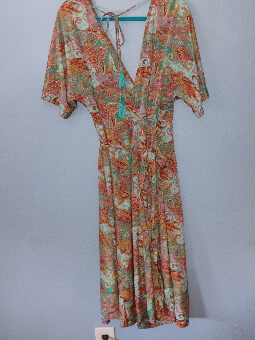 Paisley Wrap Midi Dress - Mint & Coral